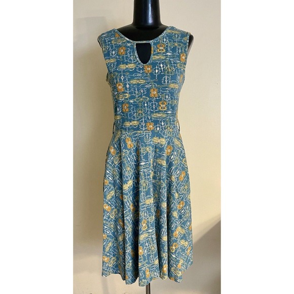 Effie's Heart Dresses & Skirts - Effie's Heart Teal Blue Floral Keyhole Mini Dress with Mustard Accents